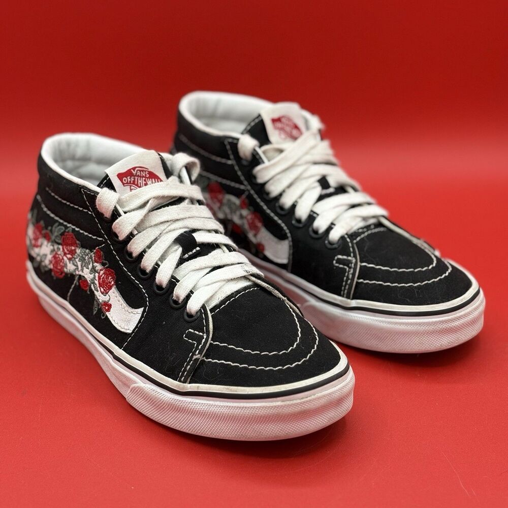 Classic VANS SK-8 Mid Rose/Vine Embroidered Suede & Canvas Sneakers Size M5/W6.5